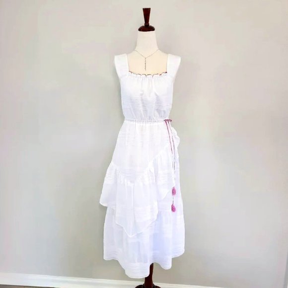 Club Monaco Dresses & Skirts - CLUB MONACO | White Tiered Stretchy Peasant Boho Southwestern Midi Dress - Small